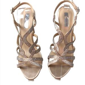 INC Stunning Strappy Embellished Metallic Heels 10